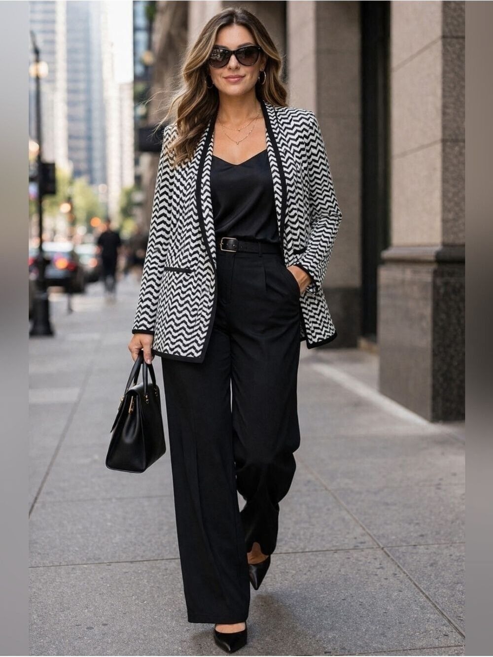 Modern minimalist chevron sweater / quiet luxury office layer XL